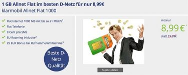 1GB Telekom Allnet Flat für 8,99€ von Klarmobil
