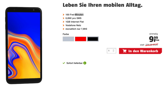 Klarmobil Smartphone Flat 1000 mit Samsung Galaxy J6+ für 7,99€ *ideal für Oma / Opa*