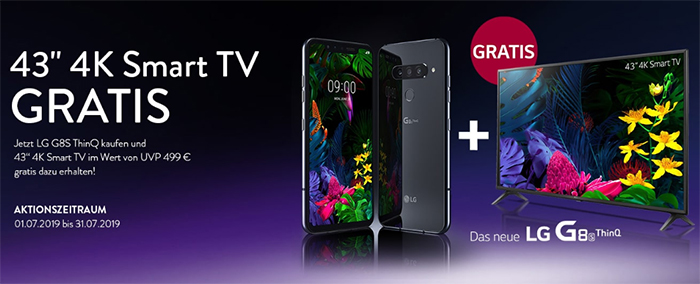 LG G8s kaufen mit Vertrag mit gratis LG 43" 4k TV | Vorbestellung