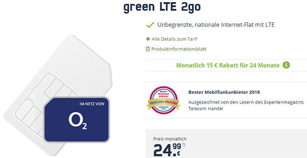 green LTE 2go - unlimitierte Internet Flat ohne Begrenzung für 24,99€