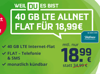 40 GB Allnet Flat für 18,99€ | ohne Laufzeit
