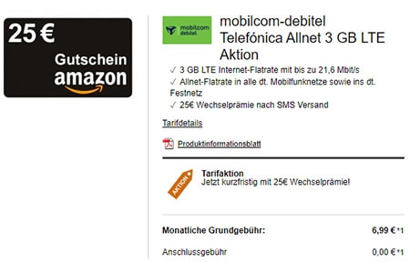 MD Telefónica Allnet 3GB für 6,99€ oder 5GB für 9,99€ + 15€ / 25€ Amazon Gutschein | ohne Laufzeit