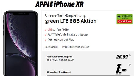 8GB MD Green Telekom LTE Tarif ab 16,99€ mit iPhone Xr ab 1€, Xiaomi Mi 9T Pro für 0,99€, iPhone Xs ab 39,99€ uvm.