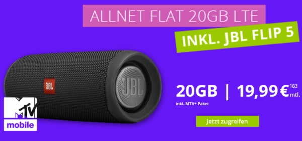 MTV Mobile Allnet 20GB für 19,99€ mit JBL Flip 5 Bluetooth-Lautsprecher gratis