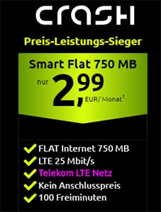 Crash Tarif: 750 MB Telekom LTE mit 100 Freiminuten für 2,99€ | für kurze Zeit