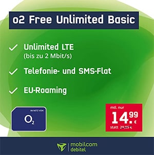 MD o2 Free Unlimited Basic (unbegrenztes Datenvolumen) für 14,99€