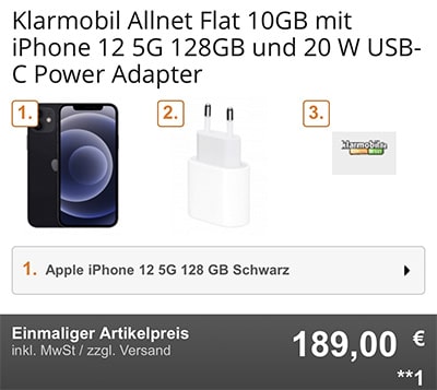 Klarmobil AllNet Flat Vodafone LTE (10) mit Google Pixel 5 für 19€ | Apple iPhone 12 (128GB) für 189€