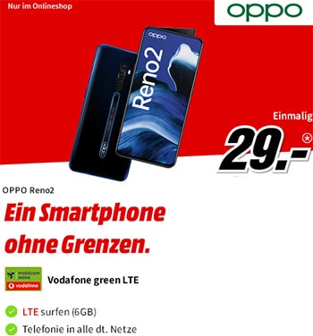 Oppo Reno2 für 29€ mit MD Green Vodafone 6GB Tarif für 17,99€