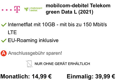 Mobilcom-Debitel Telekom Green Data L 10 GB LTE für 14,99€