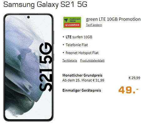 Samsung Galaxy S20 für 49€ mit 10 GB Vodafone Vertrag für 29,99€
