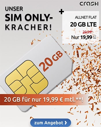 20 GB Crash Vodafone LTE Allnet Flat für 19,99€