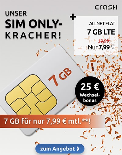 7 GB Crash Vodafone LTE Allnet Flat für 7,99€