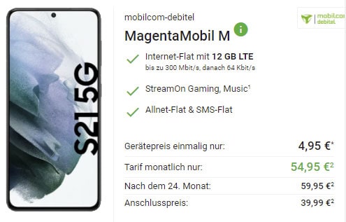 MD Telekom Magenta Mobil M (12GB LTE Flat) ab 54,95€ mit Smartphone ab 4,95€