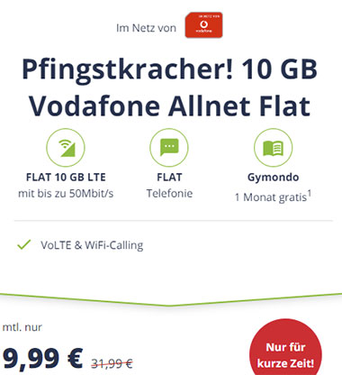 10 GB Mobilcom Debitel Vodafone LTE Allnet Flat für 9,99€