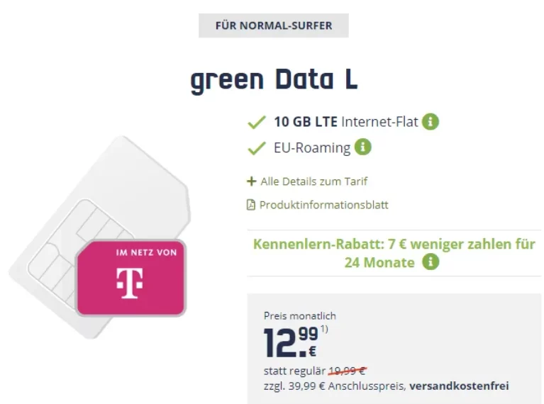 Freenet Telekom green Data L 10 GB für 12,99€