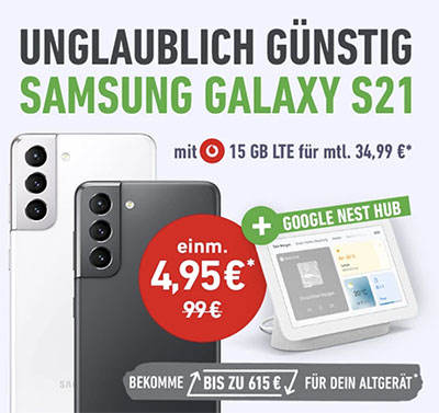 Vodafone Smart L Plus (bis zu 20GB) ab 34,99€ mit iPhone 12 (mini) ab 4,95€ | Galaxy S21 ab 4,95€