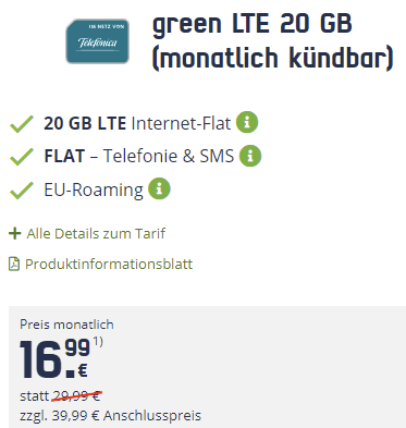 Mobilcom Debitel 20 GB LTE o2 Allnet Flat für 16,99€ | ohne Laufzeit