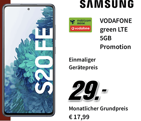 Galaxy S20 FE für 29€ mit MD Green Vodafone 5 GB Tarif für 17,99€
