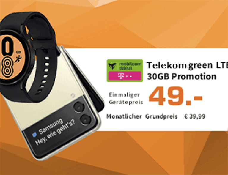 Galaxy Z Flip3 mit Galaxy Watch4 für 49€ mit 30 GB Telekom Tarif für 39,99€