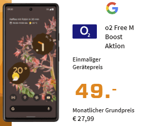 o2 Free M Boost (40 GB LTE) ab 34,99€ mit Galaxy S21, Apple iPhone 12 (mini), Google Pixel 6 ab 4,95€ | Aktion: 27,99€ pro Monat mit Google Pixel 6 für 49€