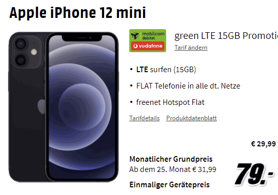 Iphone 12 Mini 128 Gb Mit Vertrag Apple iPhone 12 mini 128GB für 79€ mit 15 GB Vodafone Tarif