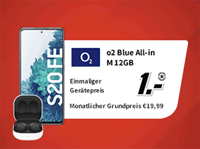 o2 Blue All-in M mit 12 GB für 19,99€ / Monat mit Galaxy S20 FE für 4,95€ uvm.