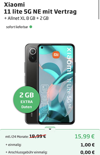 Blau Allnet XL (bis zu 10 GB LTE) ab 11,99€ | TOP Deal: Xiaomi 11 Lite 5G NE für 1€