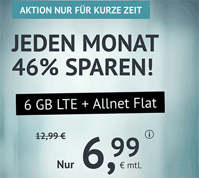 6 GB Flat für 6,99€ | 10 GB Flat für 9,99€ | ohne Laufzeit