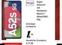 Samsung Galaxy A52s 128GB 5G für 1€ mit 8 GB Super Select Tarif für 17,99€ | effektiv 4€ für den Vertrag