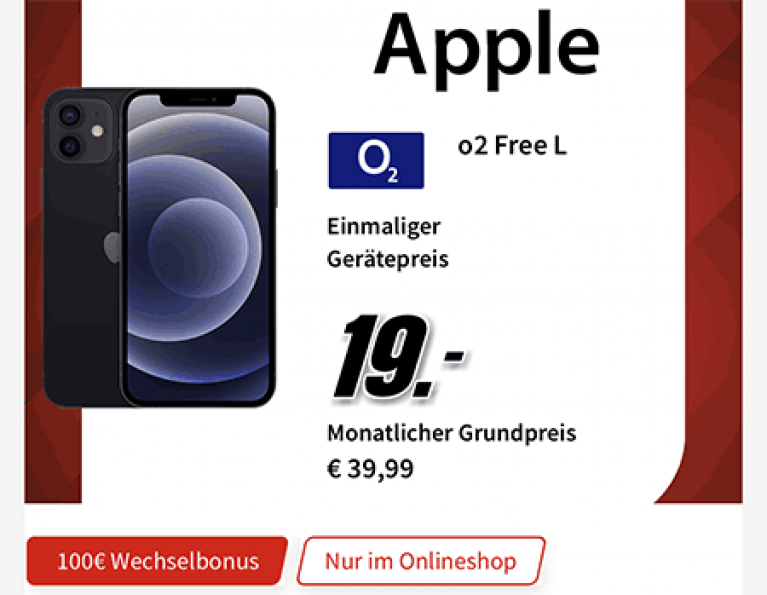 Apple iPhone 12 64GB / 128GB ab 19€ mit 60 GB o2 Free L Tarif für 39,99€ | effektiv 12€ für den Vertrag
