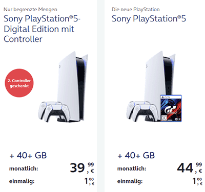 Sony Playstation 5 mit 2 Controller ab 1€ bei o2 mit Vertrag