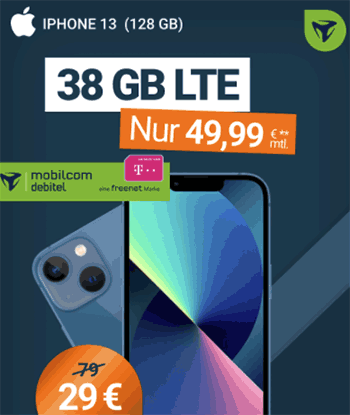 38 GB Mobilcom Telekom Tarif ab 29,99€ mit Galaxy S22, iPhone 13 ab 29€