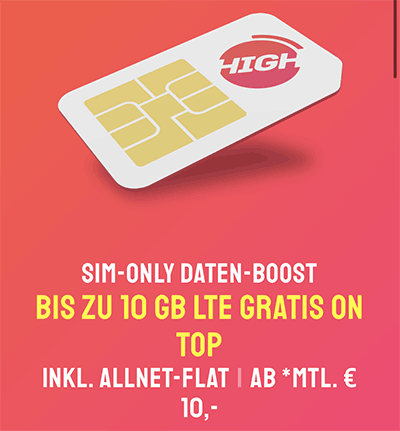 HIGH Mobile Telekom Tarife | 6 GB Flat ab 10€ | 15 GB Allnet Flat ab 15€ | 20 GB Flat ab 20€ | ohne Anschlussgebühr