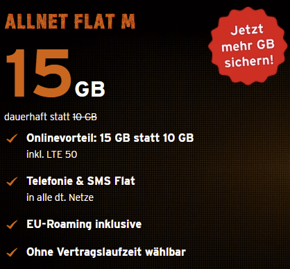 15 GB Congstar Allnet Flat M für 22 € / Monat | ohne Laufzeit im Telekom LTE Netz