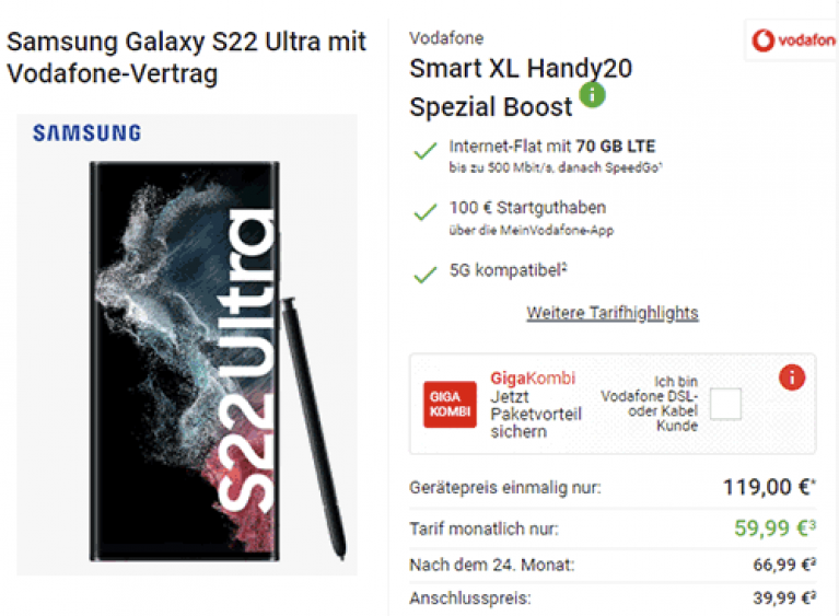 Samsung Galaxy S22 (Plus | Ultra) mit Vodafone Smart Tarif