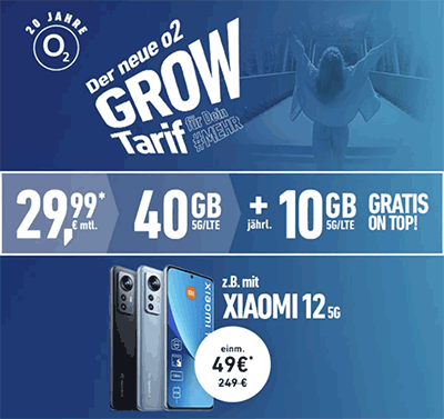 o2 Grow (Young) 40 GB LTE ab 19,99€ mit Xiaomi 11T Pro, Galaxy S21 FE ab 9€ | Google Pixel 6 für 20€
