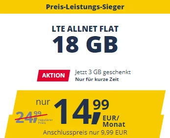 Freenet Mobile Vodafone LTE Allnet Flat Tarife | TOP-Deal: 18 GB für 14,99€ | 25 GB für 19,99€ | monatlich kündbar