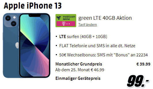 Iphone 13 Pro Mit Telekom Vertrag Apple iPhone 13 für 99€ mit 50 GB Telekom Vertrag für 39,99€