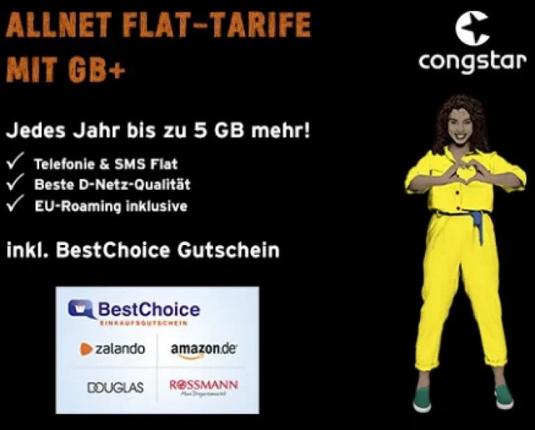 20 GB Congstar Allnet Flat L mit 50€ BestChoice Gutschein | 25€ / Monat im Telekom LTE Netz