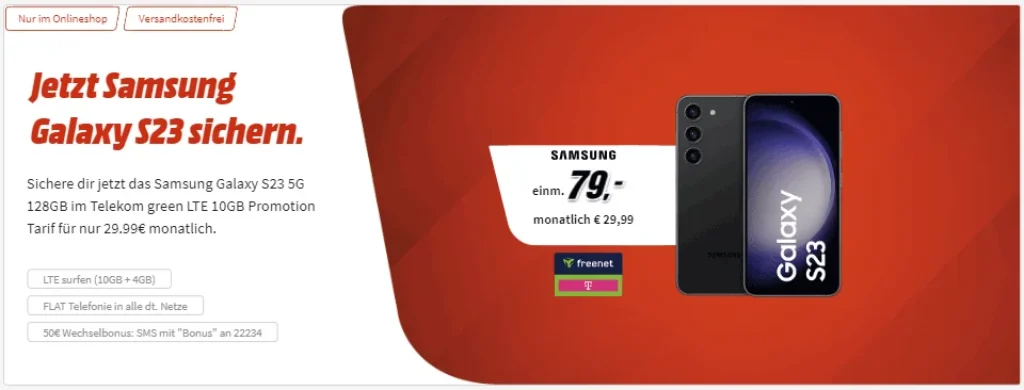 14 GB Freenet Green Telekom ab 29,99€ mit Galaxy S23 für 79€