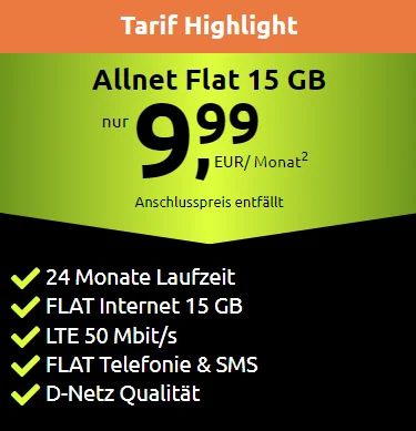 Crash Allnet Flat Tarife | TOP-Deal: 15 GB Flat für 9,99€