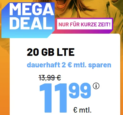 5 GB Flat für 4,99€ | 14 GB Flat für 8,99€ | 20 GB Flat für 11,99€ - sim.de Spartarife