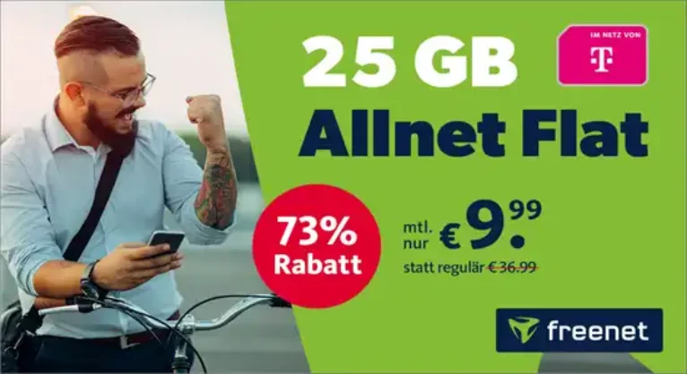 TOP: Freenet Green Telekom Angebot 25 GB Flat für 9,99€