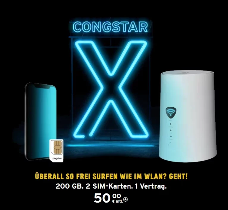 Congstar X: 200 GB für Handy & WLAN zuhause ohne Laufzeit