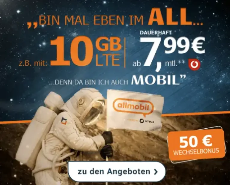 10 GB Allmobil Flat L Vodafone Flat für 7,99€ im CHECK