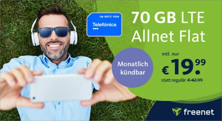 Green LTE 70 GB Datenvolumen für 19,99€ | monatlich kündbar