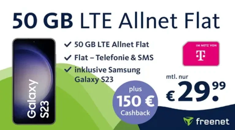 TOP: Galaxy S23 + 50GB Telekom LTE eff. nur -1,03€/Monat!