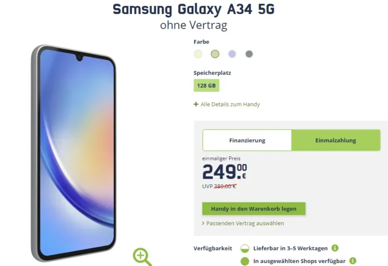 Galaxy A34 5G zum TOP-Preis von nur 249€! 🚀