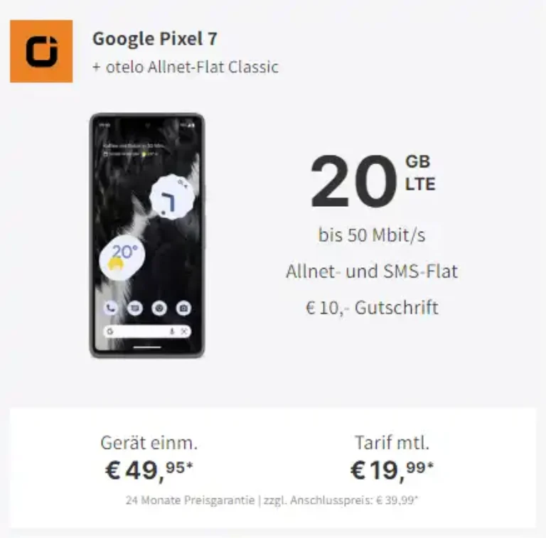 Google Pixel 7 für 49,95€ mit 20 GB Vodafone Vertrag eff. 2,28€ | mit MNP eff. 1,65€ kopie
