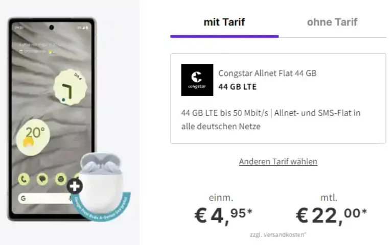 Google Pixel 7a + Buds für 4,95€ mit 44 GB Telekom Vertrag eff. gratis